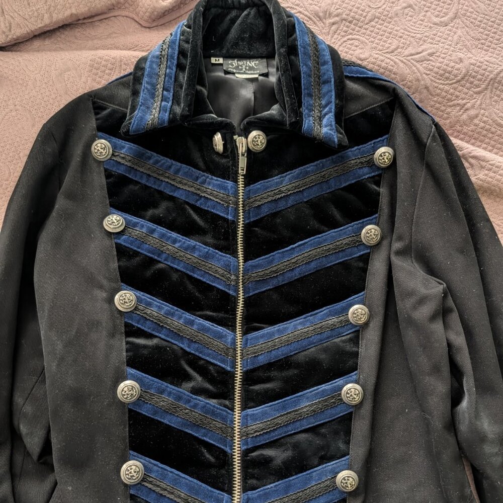 Shrine of Hollywood vintage gothic steampunk men's coat black & blue size M